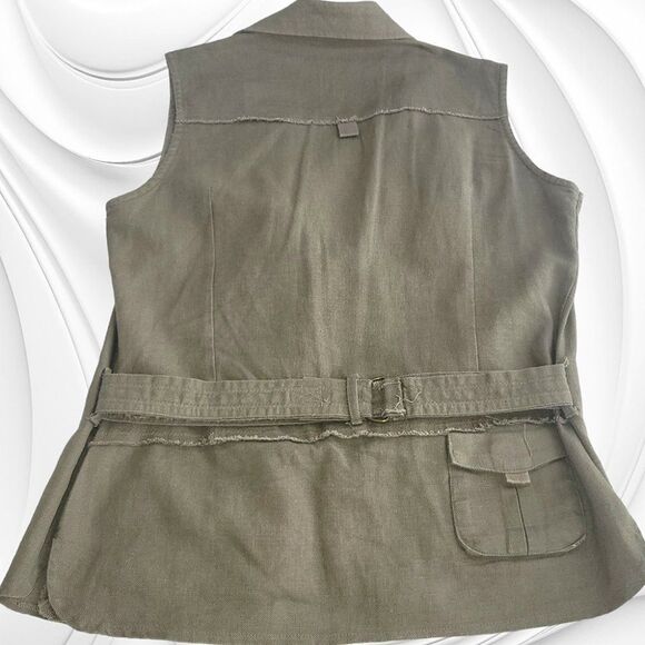 Ashley linen olive 2pc sleeveless capri pants set - Picture 7 of 7